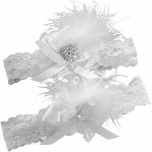 Ivy lane design Vintage Feather Brooch Bridal Wedding Garter Set Small White New
